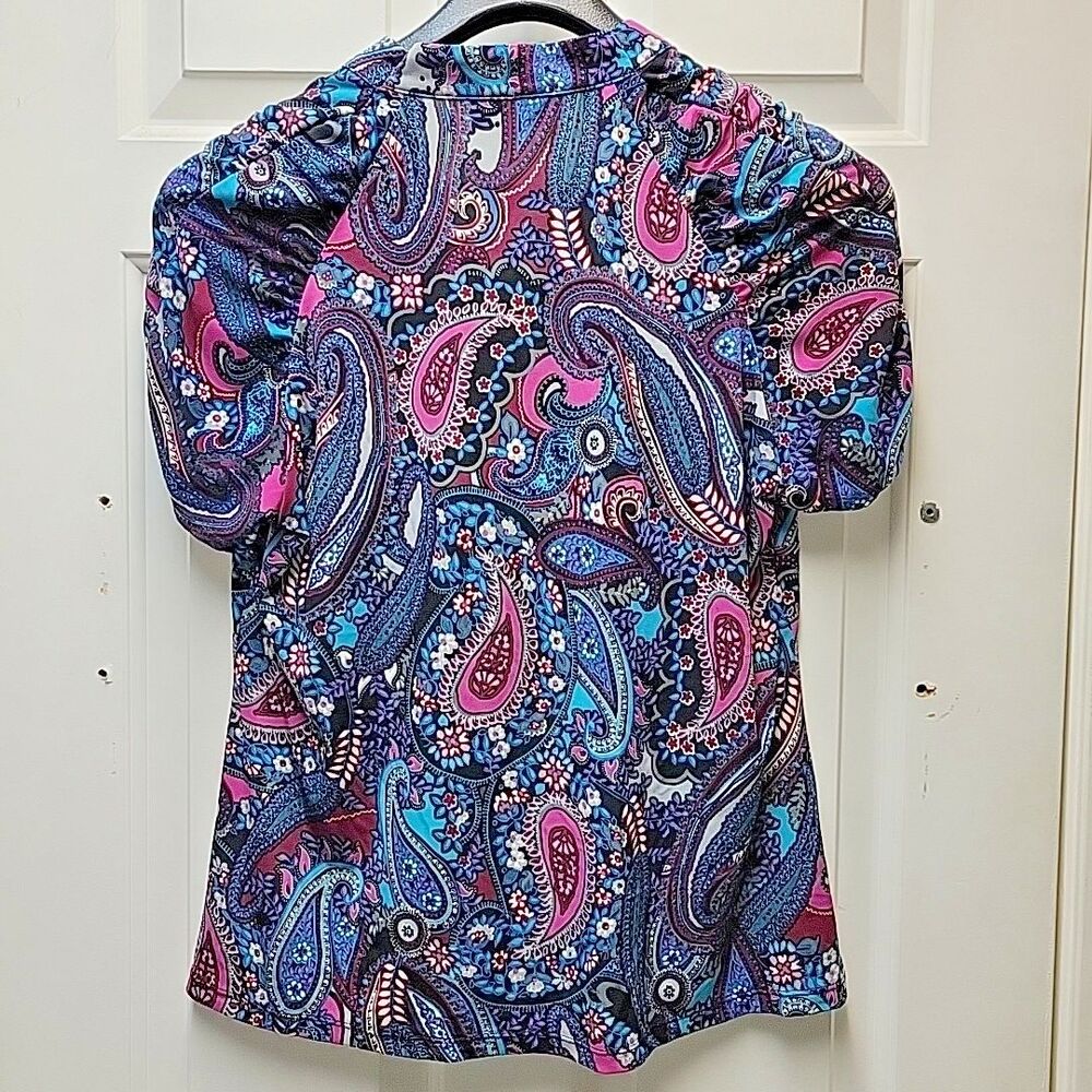 Fashion Bug Top Womens Plus 14/16W Multi Paisley Floral Short Sleeve Ruffle Trim - Picture 2 of 5